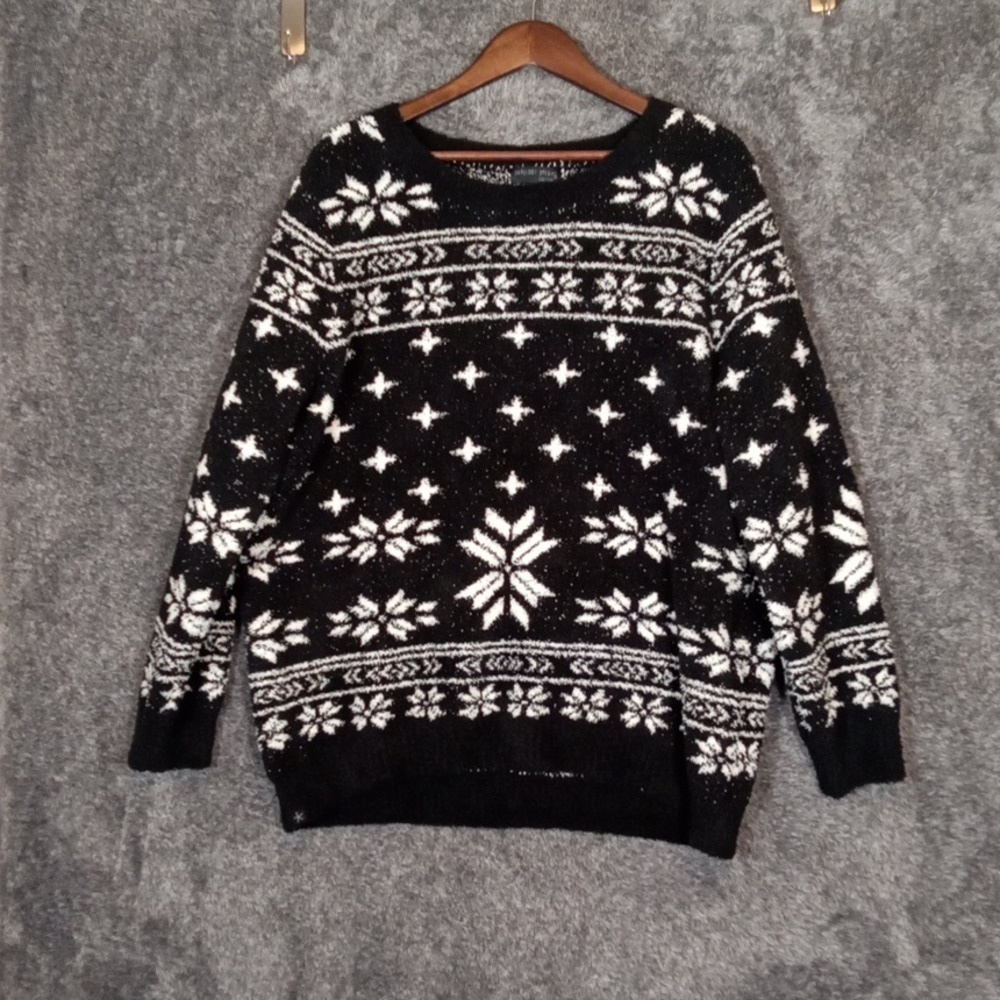 Barefoot Dreams Black and White Snowflake Sweater Fair Isle Womens 1x